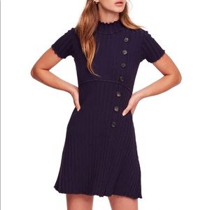 Free People Lottie Rib Dress Navy Blue